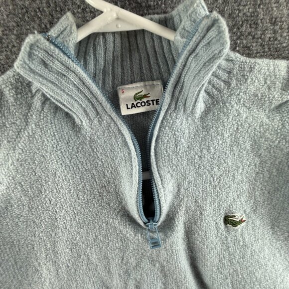 Lacoste Men Sweater Pullover 1/4 Zip Light Blue Knit Pure Wool Croc Logo Adult - Picture 4 of 14